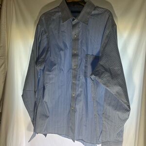 Van Heuses Blues and White Suit Shirt Size 17 1/2 36/37 Men's 100% Cotton